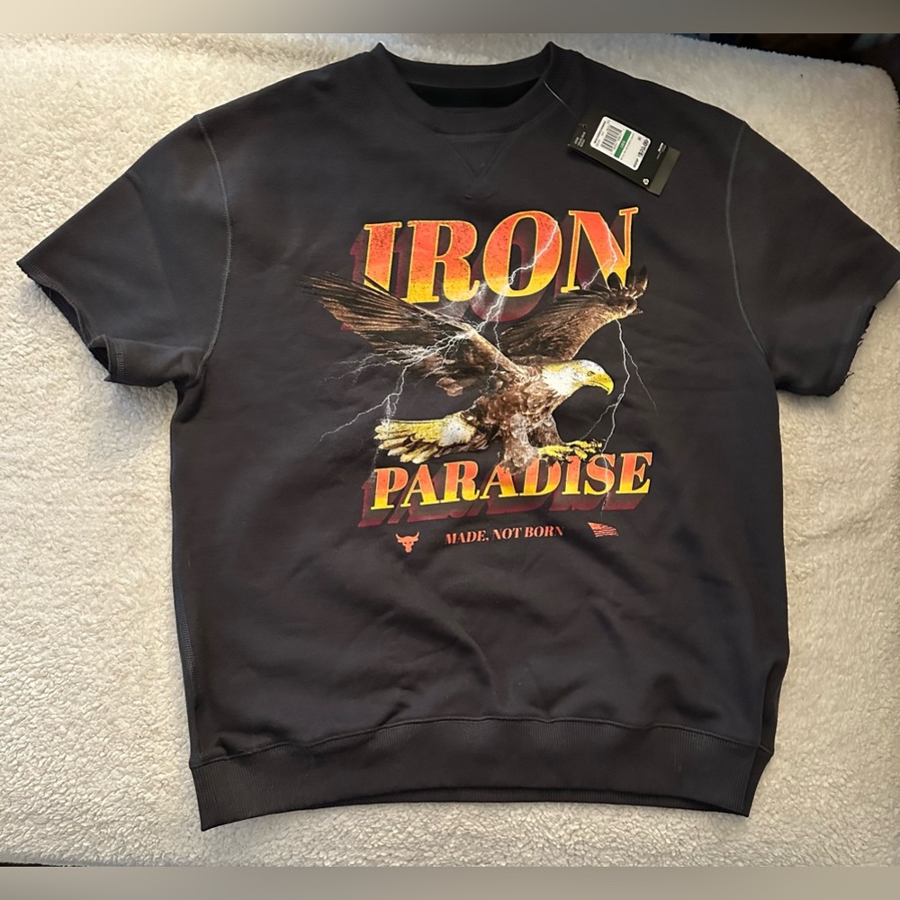 Under Armour Project Rock Iron Paradise sweatshirt cutoff NWT black large